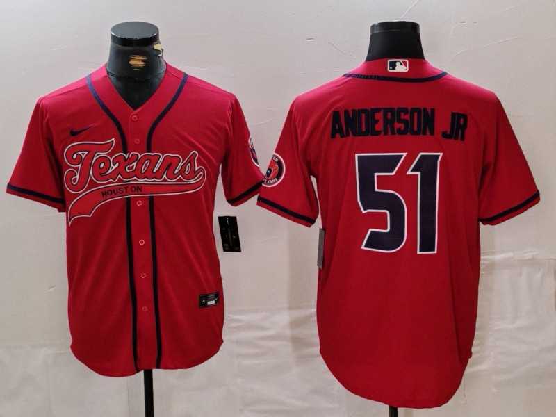 Men's Houston Texans #51 Will Anderson Jr Red With Patch Cool Base Stitched Baseball Jersey,We sell and wholesale Men's Houston Texans #51 Will Anderson Jr Red With Patch Cool Base Stitched Baseball Jersey on line form chian!